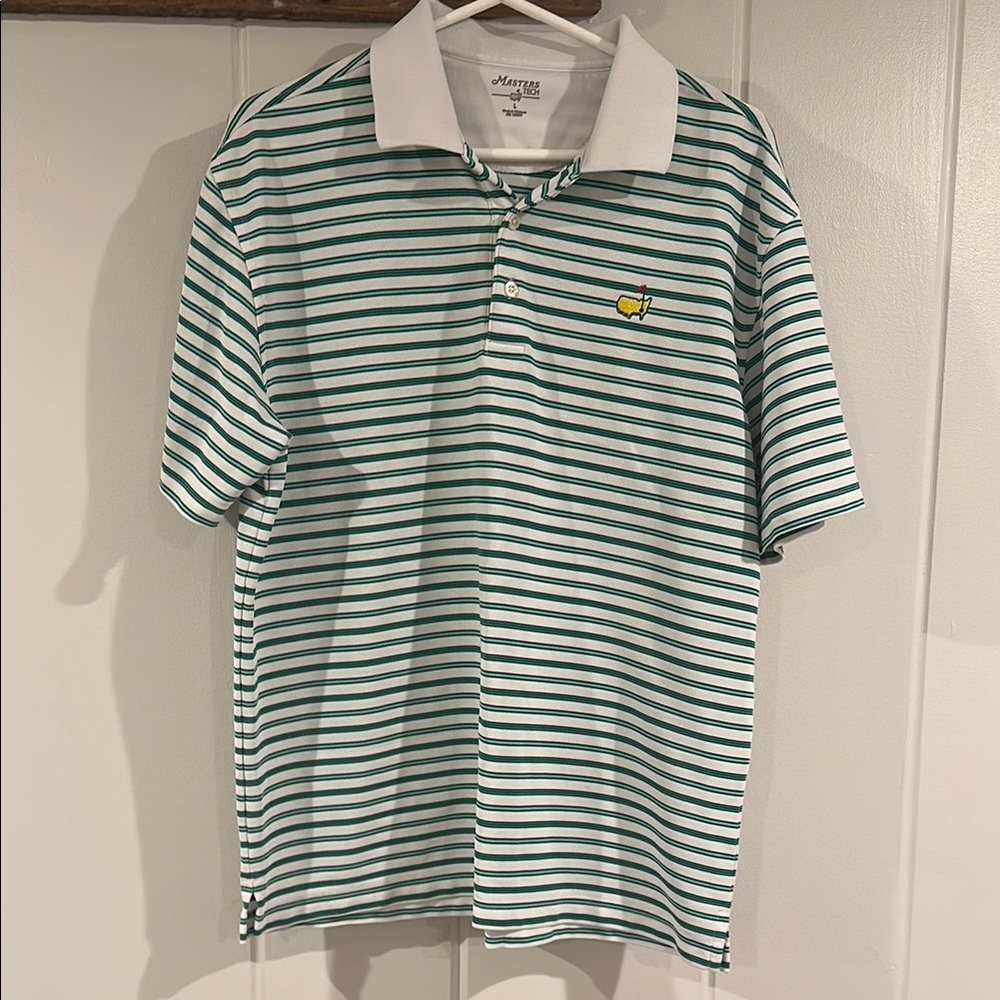 Masters Green and White Striped Polo with Logo